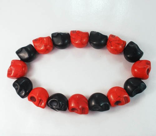 Wholesale 12pcs New Twin Color Turquoise Black Red Skull Bead Beads Stretch Bracelet ZZ2254