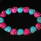 Wholesale 12pcs New Twin Color Turquoise Hot Pink Black Skull Bead Beads Stretch Bracelet ZZ2264