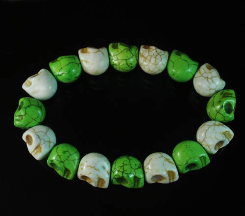 Wholesale 12pcs New Twin Color Turquoise Green White Skull Bead Beads Stretch Bracelet ZZ2270