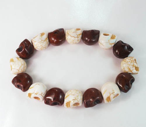 Wholesale 12pcs New Twin Color Turquoise Brown White Skull Bead Beads Stretch Bracelet ZZ2271