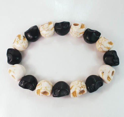 Wholesale 12pcs New Twin Color Turquoise Black White Skull Bead Beads Stretch Bracelet ZZ2272