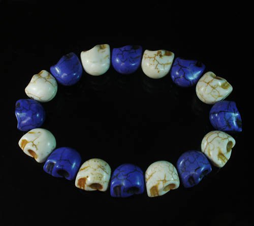 Wholesale 12pcs New Twin Color Turquoise Purple White Skull Bead Beads Stretch Bracelet ZZ2273