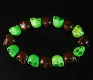 Wholesale 12pcs New Twin Color Turquoise Green Brown Skull Bead Beads Stretch Bracelet ZZ2280