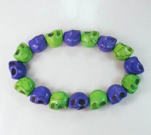 Wholesale 12pcs New Twin Color Turquoise Green Purple Skull Bead Beads Stretch Bracelet ZZ2282