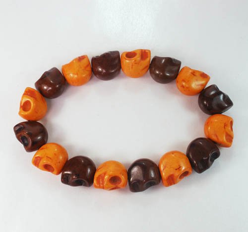 Wholesale 12pcs New Twin Color Turquoise Orange Brown Skull Bead Beads Stretch Bracelet ZZ2284