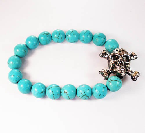 Wholesale 12pcs Silvery Plated Resin Bead Turquoise White Bead Stretch Bracelet ZZ2121