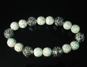 Wholesale 12pcs Silvery Plated Resin Bead Turquoise White Bead Stretch Bracelet ZZ2122