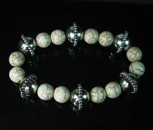 Wholesale 12pcs Silvery Plated Resin Bead Turquoise White Bead Stretch Bracelet ZZ2126