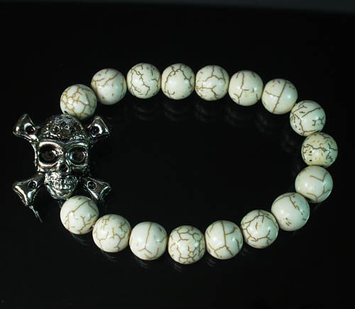 Wholesale 12pcs Silvery Plated Resin Bead Turquoise White Bead Stretch Bracelet ZZ2127