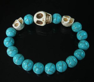 Wholesale 12pcs Turquoise White Skull Bead Baby Blue Veins Ball Beads Stretch Bracelet ZZ233