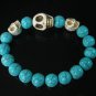 Wholesale 12pcs Turquoise White Skull Bead Baby Blue Veins Ball Beads Stretch Bracelet ZZ233