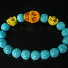 Wholesale 12pcs Turquoise Orange Yellow Skull Bead Baby Blue Veins Ball Beads Stretch Bracelet ZZ236