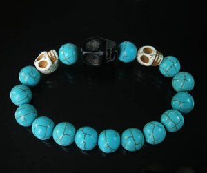 Wholesale 12pcs Turquoise Black White Skull Bead Baby Blue Veins Ball Beads Stretch Bracelet ZZ242