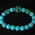 Wholesale 12pcs Turquoise Green Skull Bead Baby Blue Veins Ball Beads Stretch Bracelet ZZ239