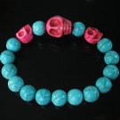 Wholesale 12pcs Turquoise Hot Pink Skull Bead Baby Blue Veins Ball Beads Stretch Bracelet ZZ245