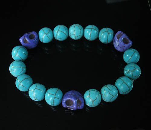 Wholesale 12pcs Turquoise Purple Skull Bead Baby Blue Veins Ball Beads Stretch Bracelet ZZ251