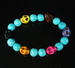Wholesale 12pcs Turquoise Colorful Skull Beads Baby Blue Veins Ball Beads Stretch Bracelet ZZ253