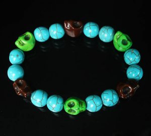 Wholesale 12pcs Turquoise Green Brown Skull Beads Baby Blue Veins Ball Beads Stretch Bracelet ZZ258
