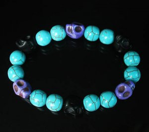 Wholesale 12pcs Turquoise Black Purple Skull Beads Baby Blue Veins Ball Beads Stretch Bracelet ZZ263