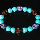 Wholesale 12pcs Turquoise Purple Brown Skull Beads Baby Blue Veins Ball Beads Stretch Bracelet ZZ266