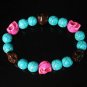 Wholesale 12pcs Turquoise Hot Pink Brown Skull Beads Baby Blue Veins Beads Stretch Bracelet ZZ268