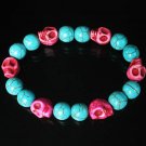 Wholesale 12pcs Turquoise Hot Pink Skull Beads Baby Blue Veins Ball Beads Stretch Bracelet ZZ271