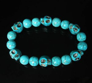 Wholesale 12pcs Turquoise Baby Blue Skull Beads Baby Blue Veins Beads Stretch Bracelet ZZ276