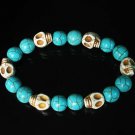 Wholesale 12pcs Turquoise White Skull Beads Baby Blue Veins Ball Beads Stretch Bracelet ZZ278
