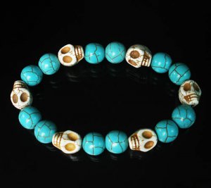 Wholesale 12pcs Turquoise White Skull Beads Baby Blue Veins Ball Beads Stretch Bracelet ZZ278
