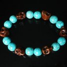 Wholesale 12pcs Turquoise Brown Skull Beads Baby Blue Veins Ball Beads Stretch Bracelet ZZ280
