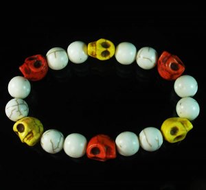 Wholesale 12pcs Turquoise Colorful Red Yellow Skull White Veins Beads Stretch Bracelet ZZ295