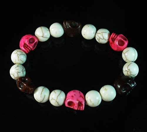 Wholesale 12pcs Turquoise Colorful Hot Pink Brown Skull White Veins Beads Stretch Bracelet ZZ296