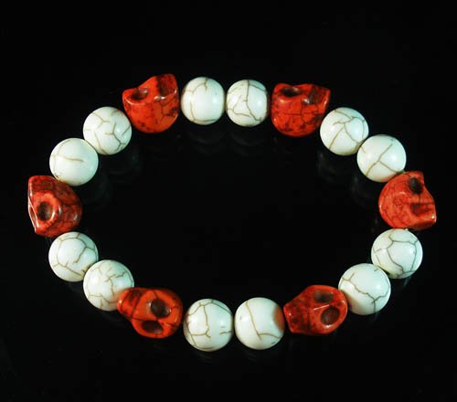 Wholesale 12pcs Turquoise Red Skull White Veins Beads Stretch Bracelet ZZ297