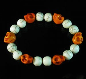 Wholesale 12pcs Turquoise Colorful Orange Skull White Veins Beads Stretch Bracelet ZZ2102
