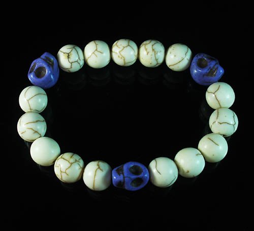 Wholesale 12pcs Turquoise Colorful Purple Skull White Veins Beads Stretch Bracelet ZZ2107