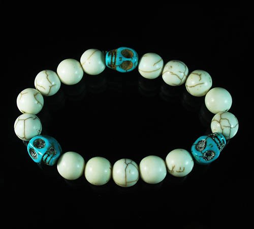 Wholesale 12pcs Turquoise Colorful Baby Blue Skull White Veins Beads Stretch Bracelet ZZ2110