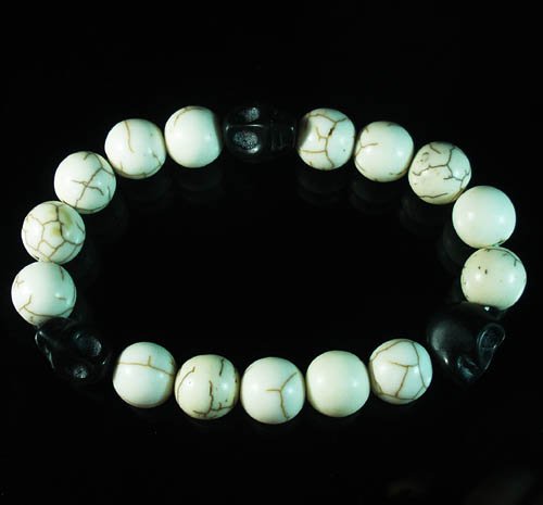 Wholesale 12pcs Turquoise Colorful Black Skull White Veins Beads Stretch Bracelet ZZ2112