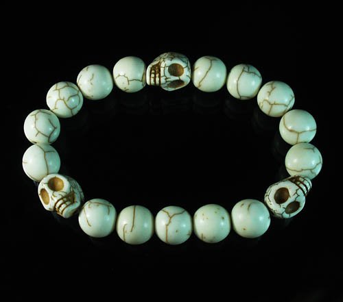 Wholesale 12pcs Turquoise Colorful White Skull White Veins Beads Stretch Bracelet ZZ2113