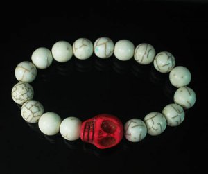 Wholesale 12pcs Turquoise Colorful Red Skull White Veins Beads Stretch Bracelet ZZ2130