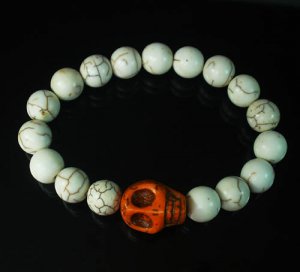 Wholesale 12pcs Turquoise Colorful Orange Skull Beads White Veins Ball Beads Stretch Bracelet ZZ2133