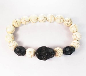 Wholesale 12pcs Turquoise Colorful Black Skull White Veins Beads Stretch Bracelet ZZ2137