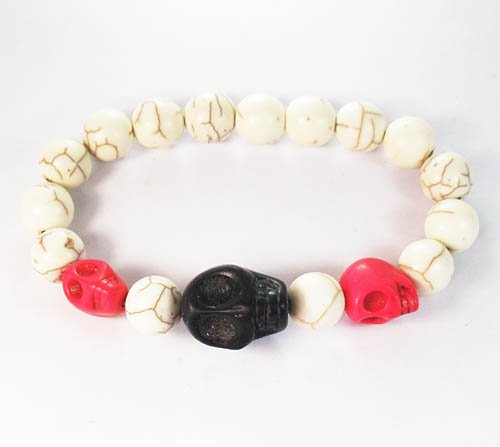 Wholesale 12pcs Turquoise Colorful Black Red Skull White Veins Beads Stretch Bracelet ZZ2139