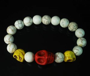 Wholesale 12pcs Turquoise Colorful Red Yellow Skull White Veins Beads Stretch Bracelet ZZ2143