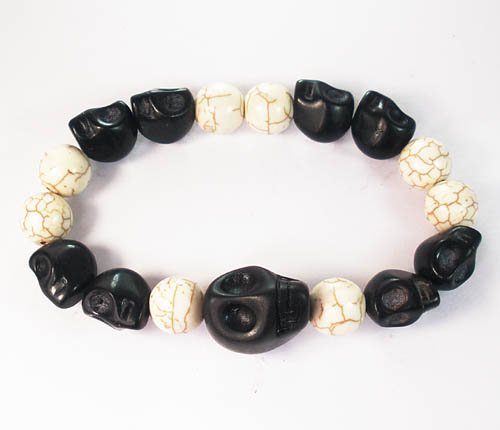 Wholesale 12pcs Turquoise Colorful Black Skull White Veins Beads Stretch Bracelet ZZ2155