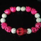 Wholesale 12pcs Turquoise Colorful Hot Pink Skull White Veins Beads Stretch Bracelet ZZ2156