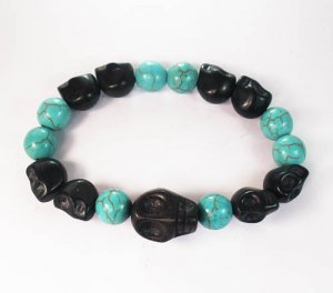 Wholesale 12pcs Turquoise Colorful Black Skull Blue Veins Beads Stretch Bracelet ZZ2159