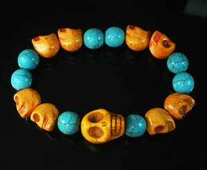 Wholesale 12pcs Turquoise Colorful Orange Skull Blue Veins Beads Stretch Bracelet ZZ2163