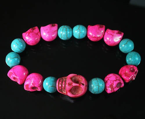 Wholesale 12pcs Turquoise Colorful Hot Pink Skull Blue Veins Beads Stretch Bracelet ZZ2165