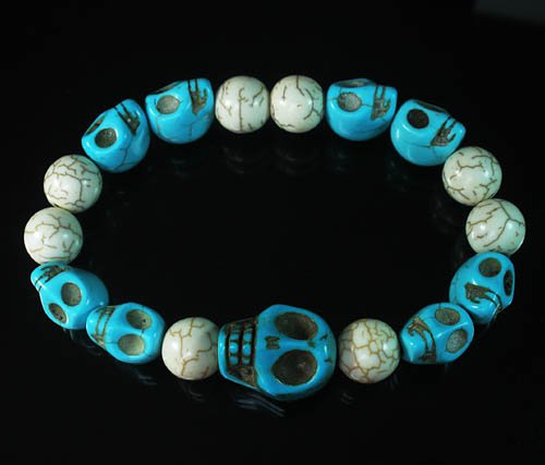 Wholesale 12pcs Turquoise Colorful Baby Blue Skull White Veins Beads Stretch Bracelet ZZ2169