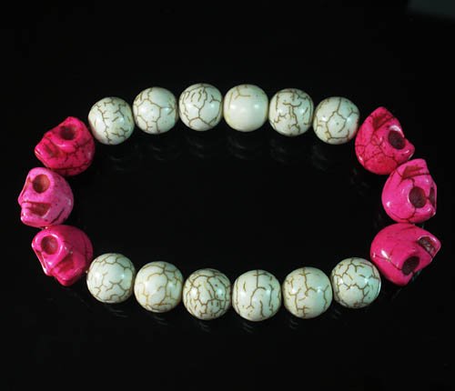Wholesale 12pcs Turquoise Colorful Hot Pink Skull White Veins Beads Stretch Bracelet ZZ2170